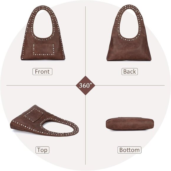 Y2K Studded Hobo Bag Womens PU Leather Tote Daily Use Vintage Chic - Picture 5 of 6